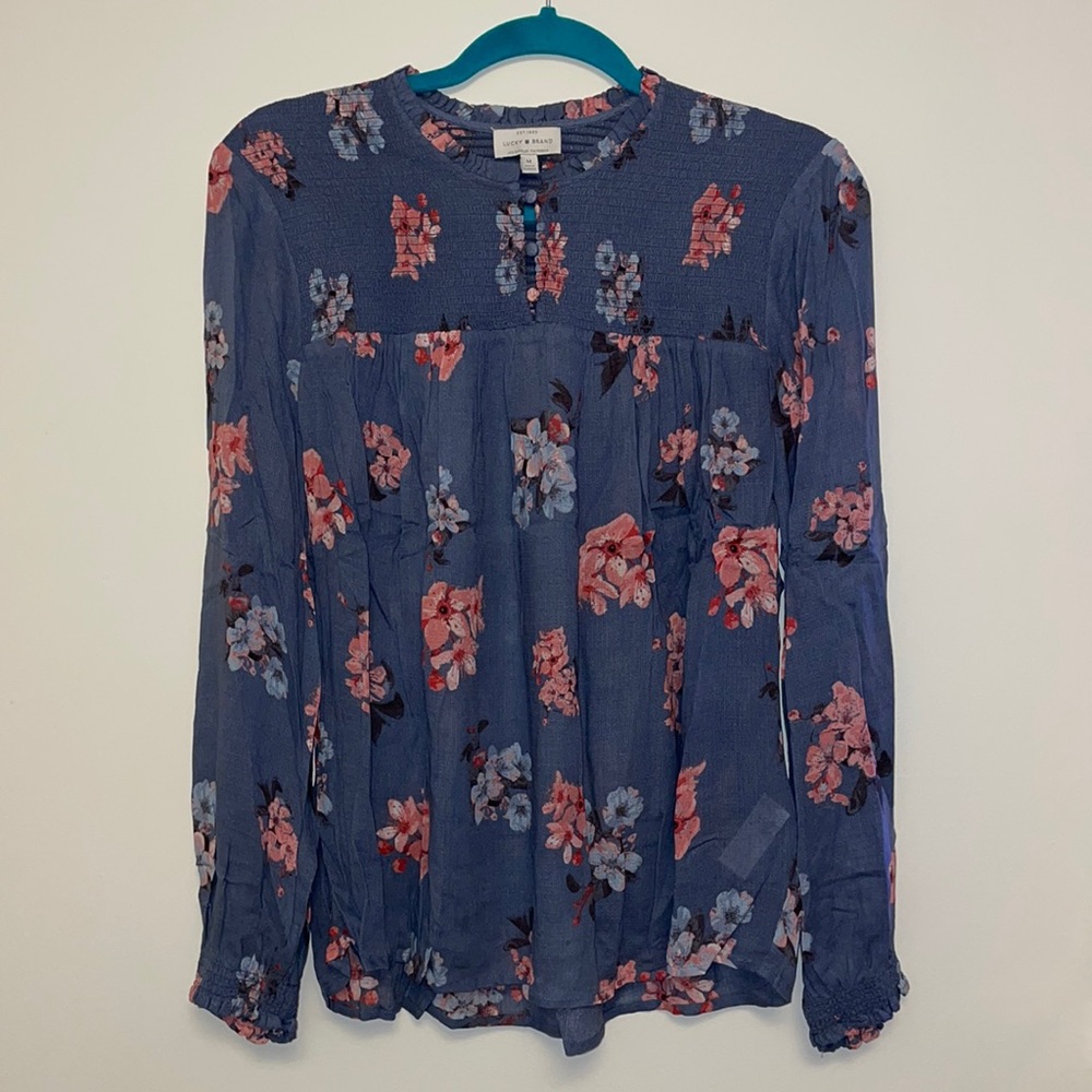 Floral Ruched Neck Blouse